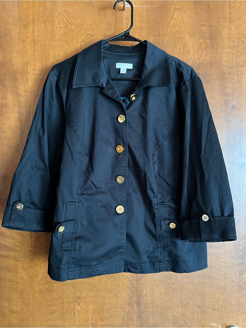 Charter Club Black Button-Front Trench Coat with Gold Buttons